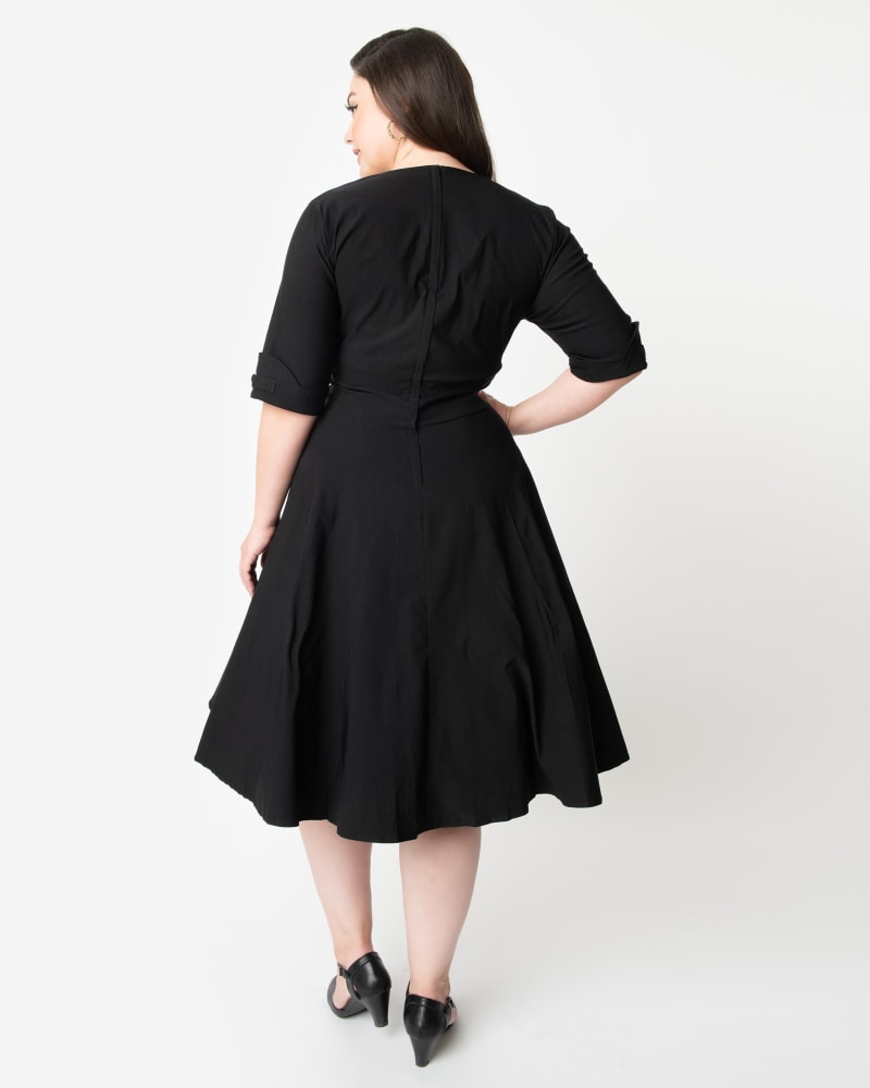 Unique Vintage Plus Size Black Delores Swing Dress with Sleeves Blac